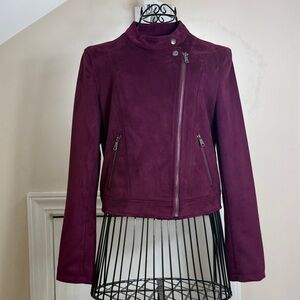 Banana Republic Faux Suede Moto Jacket in Deep Wine